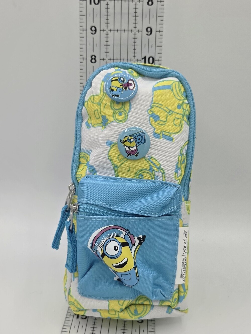 yoobi Minions Blue/White/Yellow Backpack Style Pencil Case w/ Pins Zip